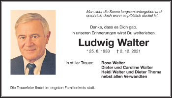 Traueranzeige von Ludwig Walter von Der Bote