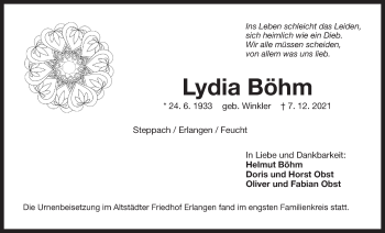 Traueranzeige von Lydia Böhm von Der Bote
