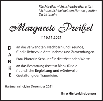 Traueranzeige von Margarete Preißel von Hersbrucker Zeitung
