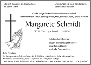 Traueranzeige von Margarete Schmidt von Hersbrucker Zeitung