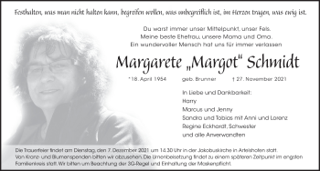 Traueranzeige von Margarete Schmidt von Hersbrucker Zeitung