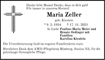 Traueranzeige von Maria Zeller von Der Bote