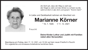Traueranzeige von Marianne Körner von Der Bote