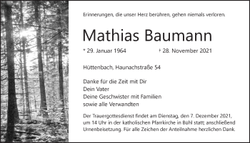 Traueranzeige von Mathias Baumann von Pegnitz-Zeitung