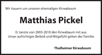 Traueranzeige von Matthias Pickel von Hersbrucker Zeitung