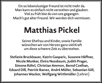 Traueranzeige von Matthias Pickel von Hersbrucker Zeitung