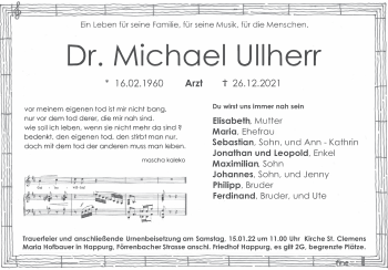 Traueranzeige von Michael Ullherr von Hersbrucker Zeitung