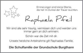 Traueranzeige von Raphaela Pfeil von Der Bote