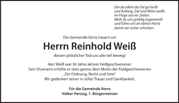 Traueranzeige von Reinhold Weiß von Hersbrucker Zeitung