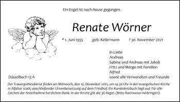 Traueranzeige von Renate Wörner von Der Bote