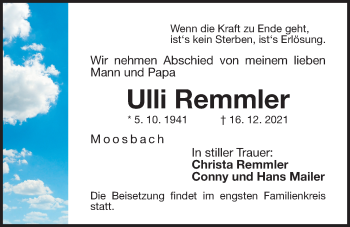Traueranzeige von Ulli Remmler von Der Bote