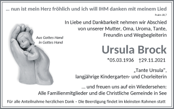 Traueranzeige von Ursula Brock von Hersbrucker Zeitung
