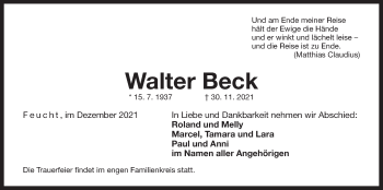 Traueranzeige von Walter Beck von Der Bote