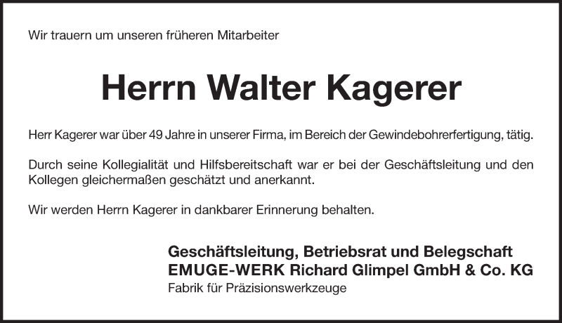  Traueranzeige für Walter Kagerer vom 23.12.2021 aus Pegnitz-Zeitung