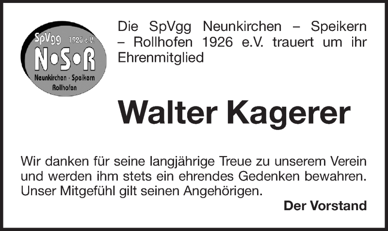  Traueranzeige für Walter Kagerer vom 23.12.2021 aus Pegnitz-Zeitung