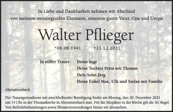 Traueranzeige von Walter Pflieger von Hersbrucker Zeitung