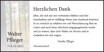Traueranzeige von Walter Pflieger von Hersbrucker Zeitung