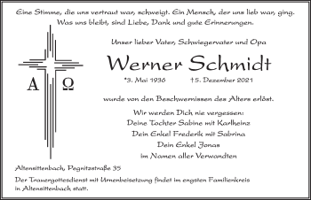 Traueranzeige von Werner Schmidt von Hersbrucker Zeitung