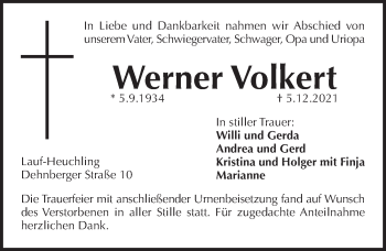 Traueranzeige von Werner Volkert von Pegnitz-Zeitung