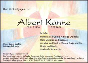 Traueranzeige von Albert Kanne von Hersbrucker Zeitung