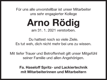 Traueranzeige von Arno Rödig von Der Bote