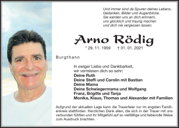 Traueranzeige von Arno Rödig von Der Bote