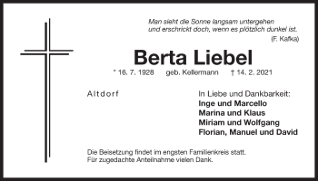Traueranzeige von Berta Liebel von Der Bote