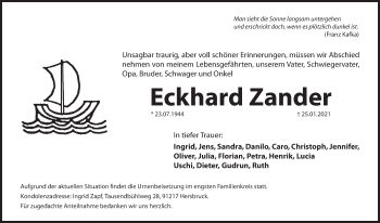 Traueranzeige von Eckhard Zander von Hersbrucker Zeitung