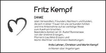 Traueranzeige von Fritz Kempf von Pegnitz-Zeitung