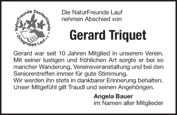 Traueranzeige von Gerard Triquet von Pegnitz-Zeitung