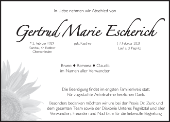 Traueranzeige von Gertrud Marie Escherich von Pegnitz-Zeitung