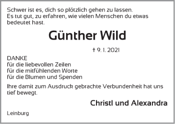 Traueranzeige von Günther Wild von Pegnitz-Zeitung