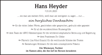 Traueranzeige von Hans Heyder von Pegnitz-Zeitung