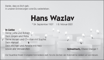 Traueranzeige von Hans Wazlav von Pegnitz-Zeitung