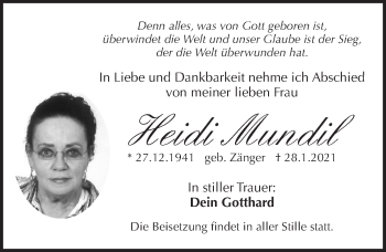 Traueranzeige von Heidi Mundil von Pegnitz-Zeitung