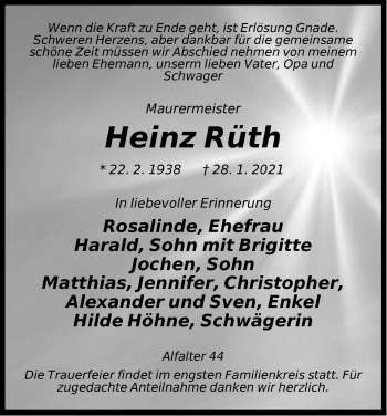 Traueranzeige von Heinz Ruth von Hersbrucker Zeitung