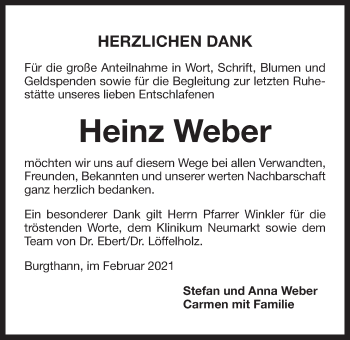 Traueranzeige von Heinz Weber von Der Bote