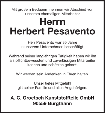 Traueranzeige von Herbert Pesavento von Der Bote