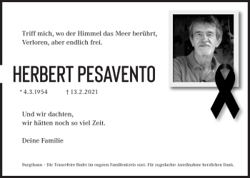 Traueranzeige von Herbert Pesavento von Der Bote