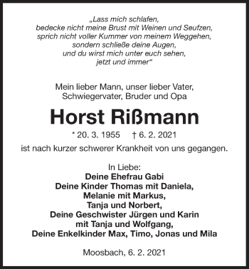 Traueranzeige von Horst Rißmann von Der Bote