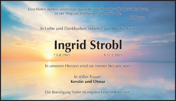 Traueranzeige von Ingrid Strobl von Pegnitz-Zeitung