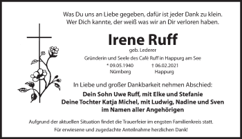 Traueranzeige von Irene Ruff von Hersbrucker Zeitung