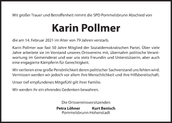 Traueranzeige von Karin Pollmer von Hersbrucker Zeitung