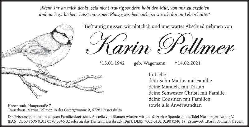  Traueranzeige für Karin Pollmer vom 20.02.2021 aus Hersbrucker Zeitung