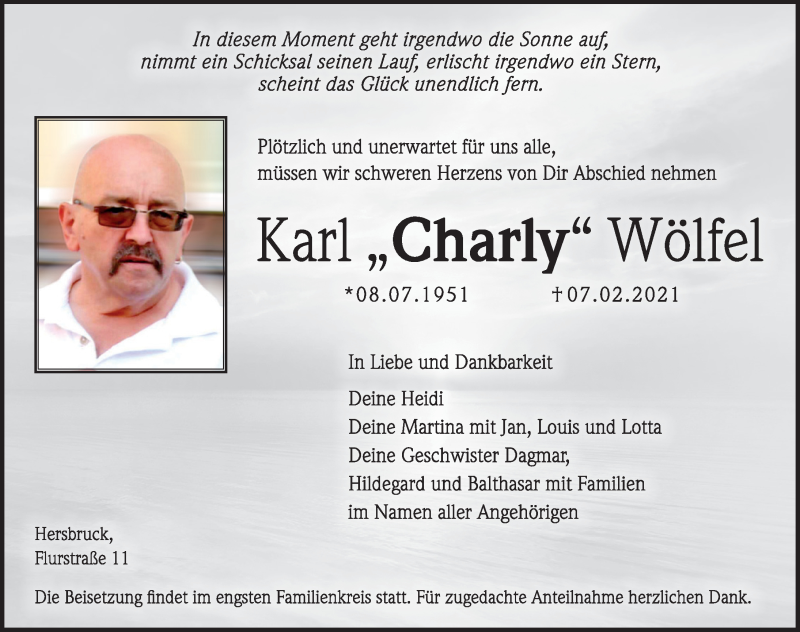  Traueranzeige für Karl Wölfel vom 13.02.2021 aus Hersbrucker Zeitung