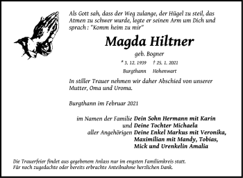 Traueranzeige von Magda Hiltner von Der Bote
