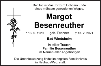 Traueranzeige von Margot Besenreuther von Hersbrucker Zeitung