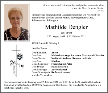 Traueranzeige von Mathilde Dengler von Hersbrucker Zeitung
