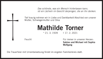 Traueranzeige von Mathilde Torner von Der Bote