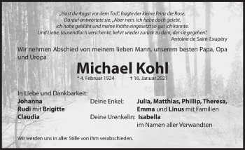 Traueranzeige von Michael Kohl von Hersbrucker Zeitung